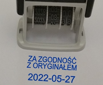 ZA ZGODNOŚĆ Z ORYGINAŁEM Datownik z dodatkowym tekstem DATA + TEKST
