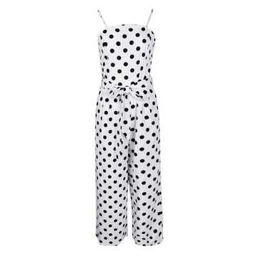 Womens Polka Dots Wide Leg Jumpsuit Romper S White