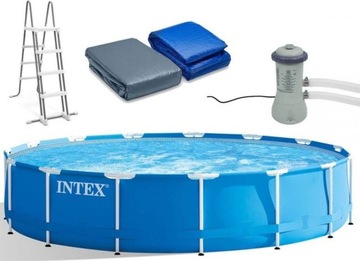 BASEN OGRODOWY STELAŻOWY Z POMPĄ 457 X 122CM MEGA ZESTAW 12W1 INTEX+DRABINA