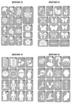 Трафареты для тату с блестками - микс 50 шт.