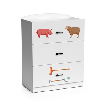 Komoda Biała Dziecięca z Szufladami Motyw Farmera Nadruk UV 110x90x45 cm