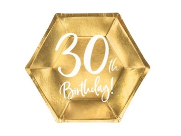 Talerzyki 30th Birthday, złoty, 20cm 6szt