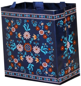 Torba materiałowa NA ZAKUPY folki granat 26x15x27