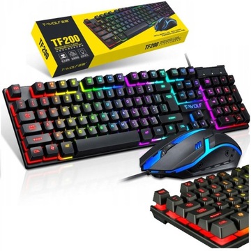 ZESTAW GAMINGOWY KLAWIATURA HYBRYDOWA MECHANICZNA PODŚWIETLANA + MYSZ USB