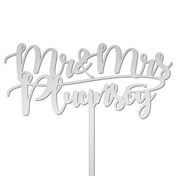 TOPPER MR MRS NAPIS TORT DEKORACJA NAZWISKO SREBRO