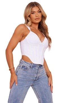 D1B015 PRETTYLITTLETHING GORSETOWY BIAŁY CROP TOP ZIP Y06__M