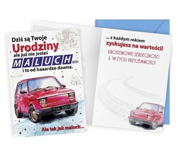 Prezent na Urodziny Kartka retro z Maluchem V56