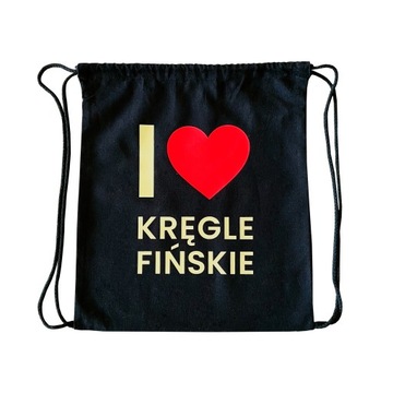 Plecak worek na kręgle fińskie - I LOVE KRĘGLE FIŃSKIE - czarny, bawełniany