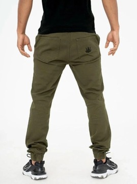 SPODNIE MATERIAŁOWE JOGGER Męskie ŚCIĄGACZ KORONA JIGGA MODNE Oliwkowe 4XL