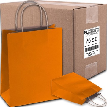 TORBA PAPIEROWA POMARAŃCZOWA A4 240/100/320 25 SZT TOREBKA EKO NA PREZENT
