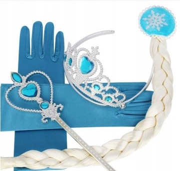 Elsa Kraina Lodu Frozen korona rękawiczki warkocz