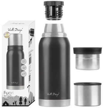 FUORI TERMOS STALOWY PRÓŻNIOWY TURYSTYCZNY PODRÓŻNY HERBATY KAWY KUBKI 1L