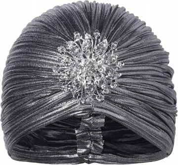 Dzianinowy turban na głowę z kryształową broszką