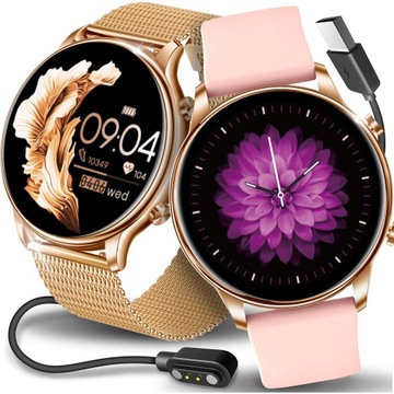 SMARTWATCH DAMSKI ZGAREK ROZMOWY CIŚNIENIE MENU PL ROZMOWY ZESTAW 2 PASKÓW