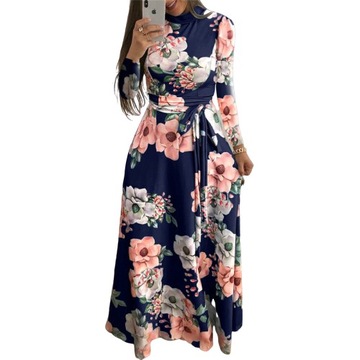 Sukienka w kwiaty maxi wiązana PLUS SIZE 3XL 46