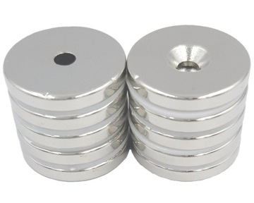 MAGNES NEODYMOWY MOCNY 18x3 mm Z OTWOREM 7/3,5 mm POD WKRĘT ZESTAW 10 SZTUK
