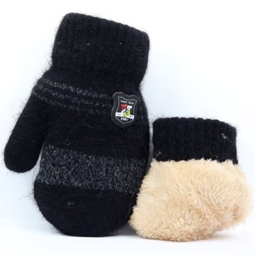 6-8 lat OCIEPLONE FUTERKIEM Akryl +Lama Zima 1 palec 16cm Czarne Grafit L g