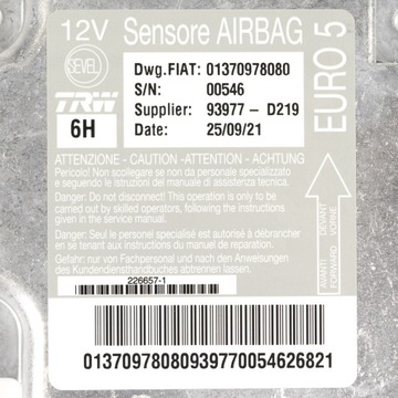 CENTRALKA SENSOR AIRBAG FIAT DUCATO 1370978080
