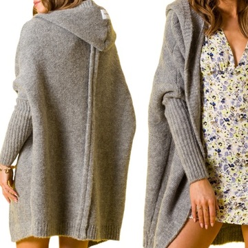 niezapinany KARDIGAN oversize SWETER z KAPTUREM