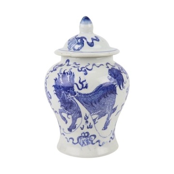 Niebiesko-biały wazon ceramiczny, porcelana, smok