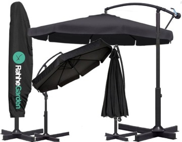 PARASOL ogrodowy 350cm SKŁADANY SOLIDNY z WYSIĘGNIKIEM FALBANĄ + POKROWIEC
