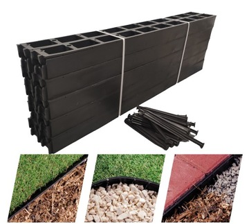 OBRZEŻE OGRODOWE TRAWNIKOWE PLASTIKOWE PCV BORDER H58 36M + 100 KOTEW MOCNE