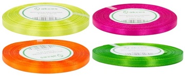4 x Satynowa wstążka 6mm 32m - ZESTAW NEONOWY