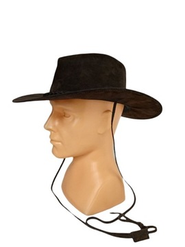 КОРИЧНЕВАЯ КОЖАНАЯ ШЛЯПА НА РЕМЕНКАХ - РАЗМЕР L