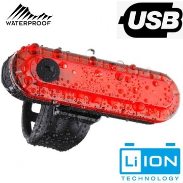 Lampka rowerowa TYŁ 5 LED 4-Funkcje ładowanie USB