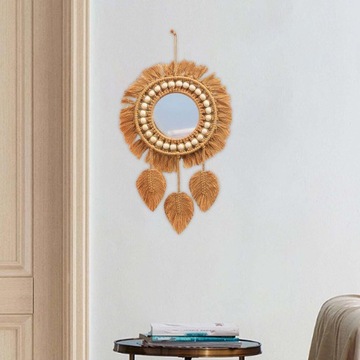 Круглое подвесное зеркало в стиле макраме с кисточками в стиле B, украшение на стену в стиле бохо