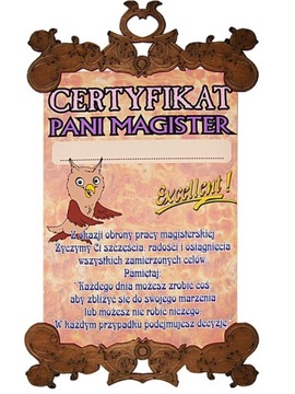 CERTYFIKAT PANI MAGISTER SK dyplom