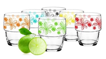 6x SZKLANKI DO SOKU NISKIE W KWIATY 200 ml