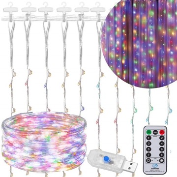 ЛАМПЫ СВЕТОВАЯ ЗАВЕСА РАЗНОЦВЕТНЫЕ ICILS СВЕТОВАЯ ГИРЛЯНДИЯ USB 300LED + ПУЛЬТ ДИСТАНЦИОННОГО УПРАВЛЕНИЯ