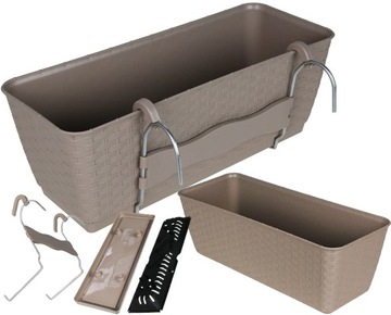 КОРОБКА ЦВЕТОЧНЫЙ ГОРШОК ДЛЯ БАЛКОНА ПОДОКОННИК РАТАН ОБОДКА РОТАН + КРЮЧКИ