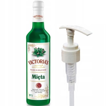Syrop barmański Victoria do drinków , kawy Mięta 490 ml + Dozownik pomka
