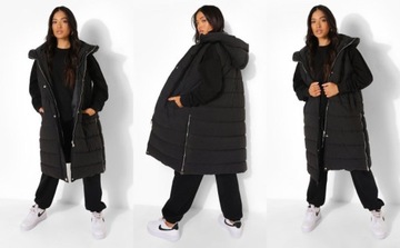 4D4B7 P27 BOOHOO PETITE CZARNA DŁUGA PUCHOWA KAMIZELKA XL