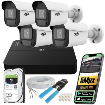 ZESTAW DO MONITORINGU IP 4 KAMERY 5MPX 2K ZEWNĘTRZNE METALOWE POE APLIKACJA