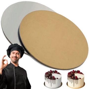 2 SZTUKI PODKŁAD POD TORT GRUBY SZTYWNY PIĘTROWY OKRĄGŁY ZŁOTY SREBRNY 20cm