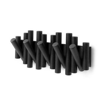 Wieszak ścienny drewniany 38 cm z 5 uchwytami czarny PICKET Umbra