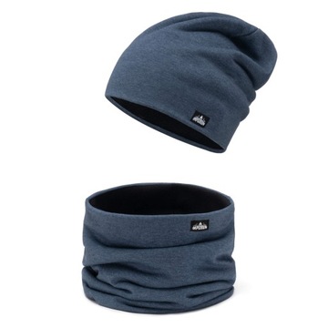 Czapka zimowa dla dziecka + komin komplet na polarze Jeansowy 56-58