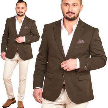 Marynarka męska elegancka casual wizytowa zapinana khaki 410 Turecka 58