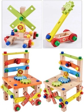 Деревянный стул Монтессори для сборки с кубиками.