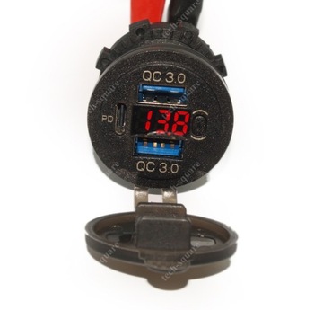 USB-разъем для зарядки 2x QC3.0 36 Вт + PD 55 Вт 12–24 В Вольтметр