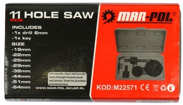 НАБОР КОРОНОЧНЫХ ПИЛОВ ДЛЯ ШТУКАТУРКИ КАРТОНА 11 19-64мм