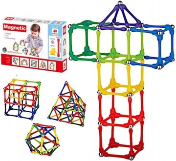 KLOCKI MAGNETYCZNE EDUKACYJNE UKŁADANKA 40 SZTUK