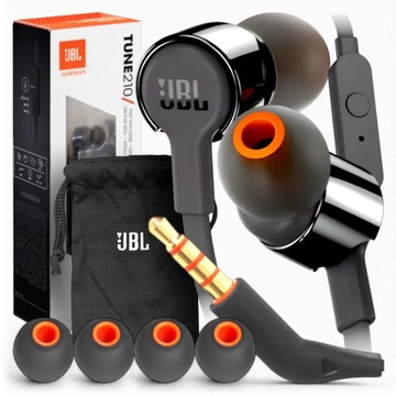 Słuchawki przewodowe dokanałowe JBL Tune 210 PureBass T210 Czarne, mikrofon