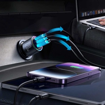 АВТОМОБИЛЬНОЕ ЗАРЯДНОЕ УСТРОЙСТВО JOYROOM 120 Вт, 2xUSB-C, КАБЕЛЬ USB-A + USB-C, 100 Вт, QC PD