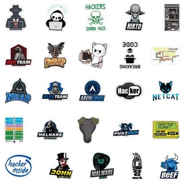 NAKLEJKI HAKER PROGRAMISTA WODOODPORNE ZESTAW MIX WLEPY NA LAPTOPA 50 szt