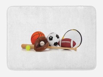 Youth Bath Mat Assorted Sports Equipment Different Balls Bat Tennis Racket