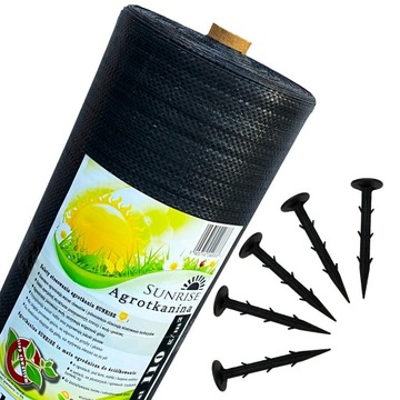 Agrotkanina czarna 3,2x20 UV110 SUNRISE Najgrubsza! agrowłóknina + kołki